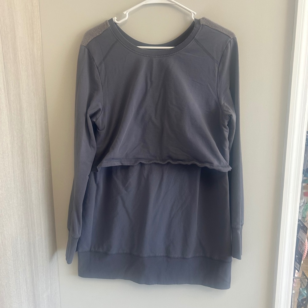 Latched Mama Womens Nursing Sweatshirt Top bluish Gray Pullover Thumb Hole Small